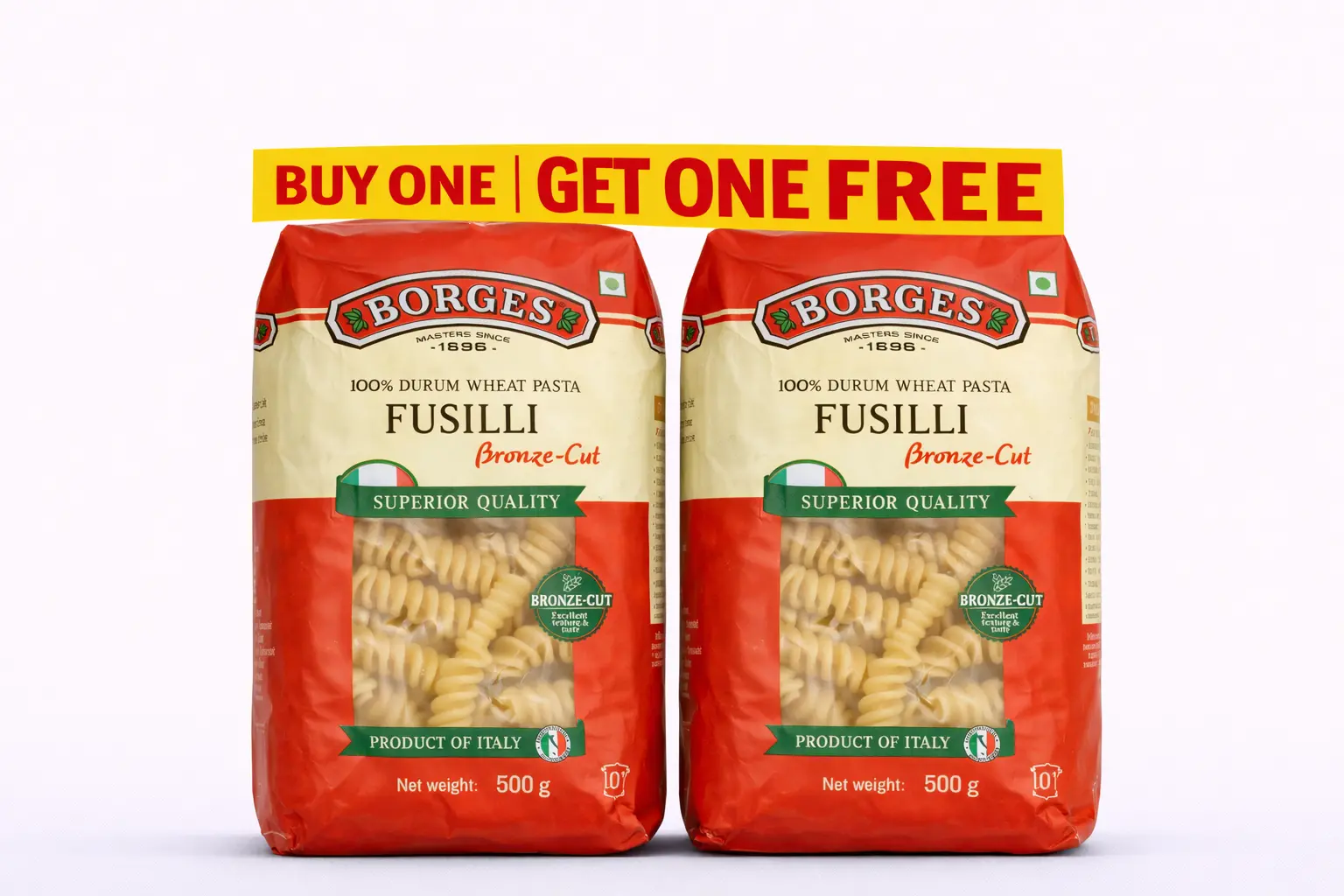 Borges Fusilli Bronze Cut pasta 500 gm Buy 1 Get 1 Free