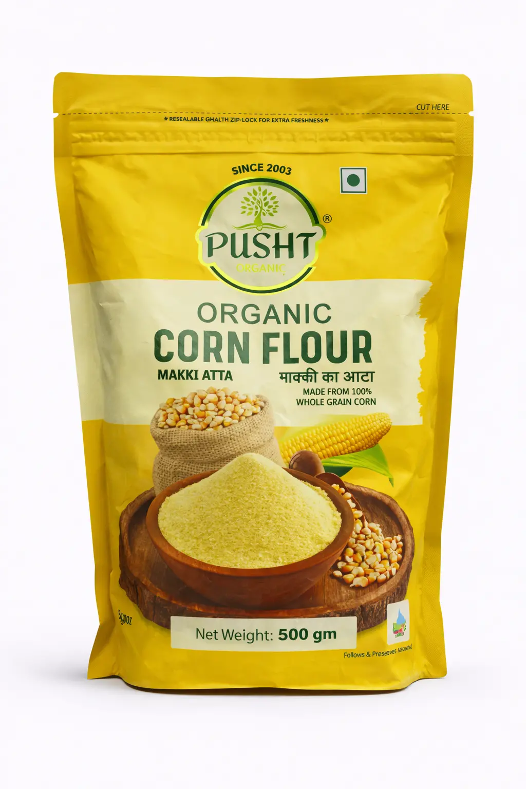 Pusht Organic Corn Flour (Makki Atta) - 500 gm