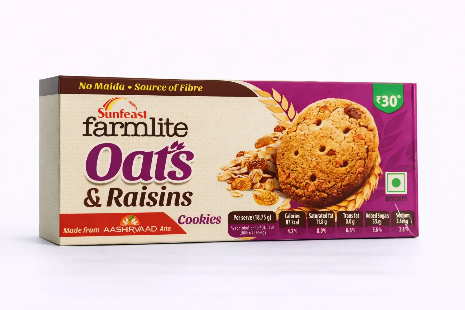Sunfeast Farmlite Oats Raisins Cookies 75 gm (Rs. 30)