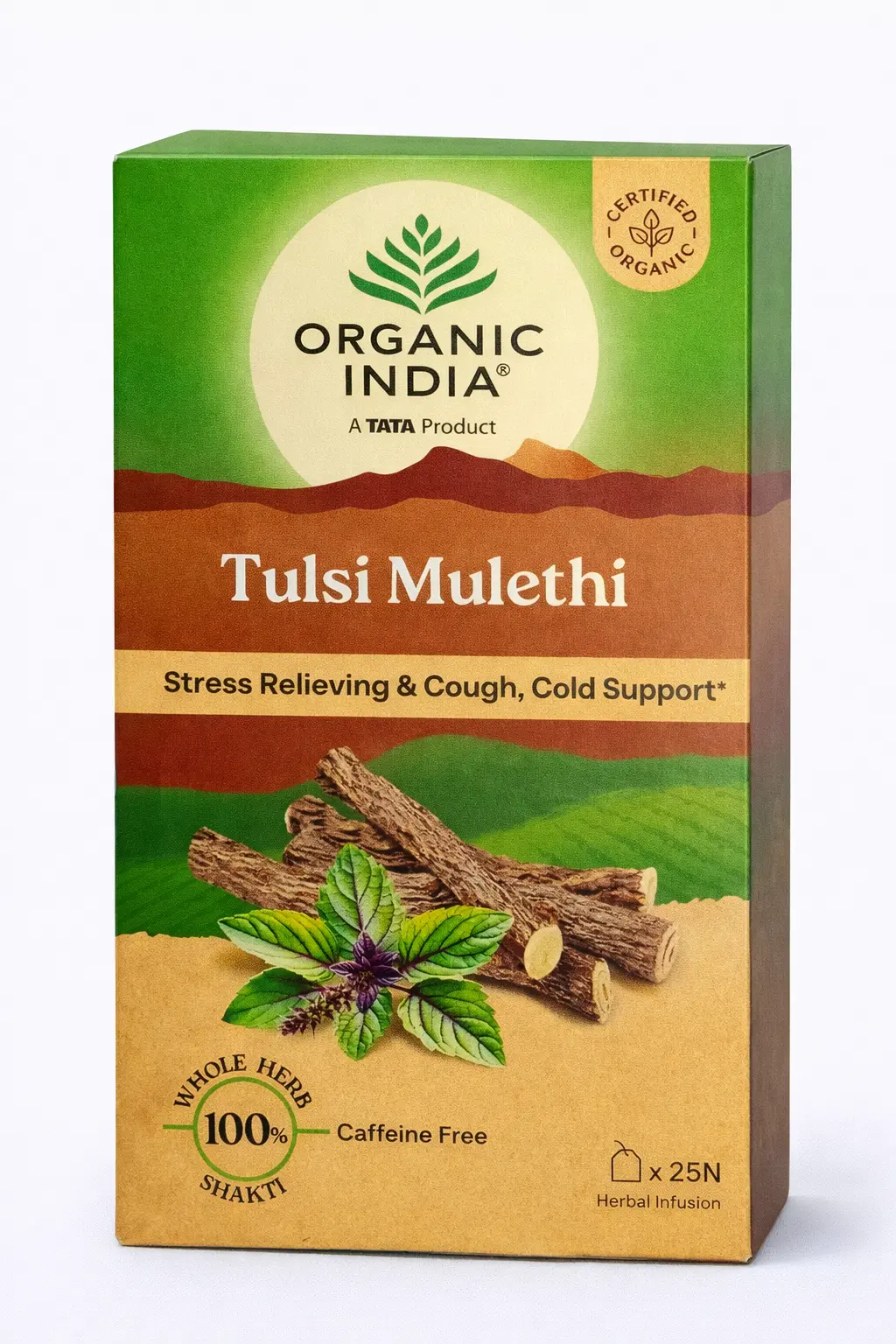 Organic India Tulsi Mulethi Green Tea Caffeine Free (25 Bags)